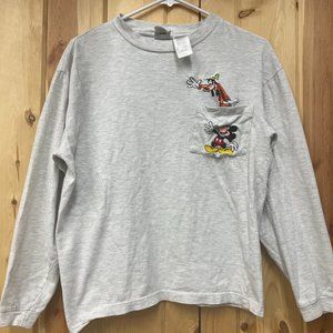 VINTAGE Disney Store Embroidered Pluto and Mickey long sleeve tee Sz. Small